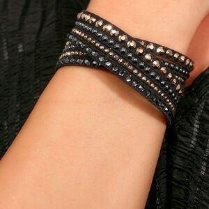 Black Studded Leather Wrap Bracelet